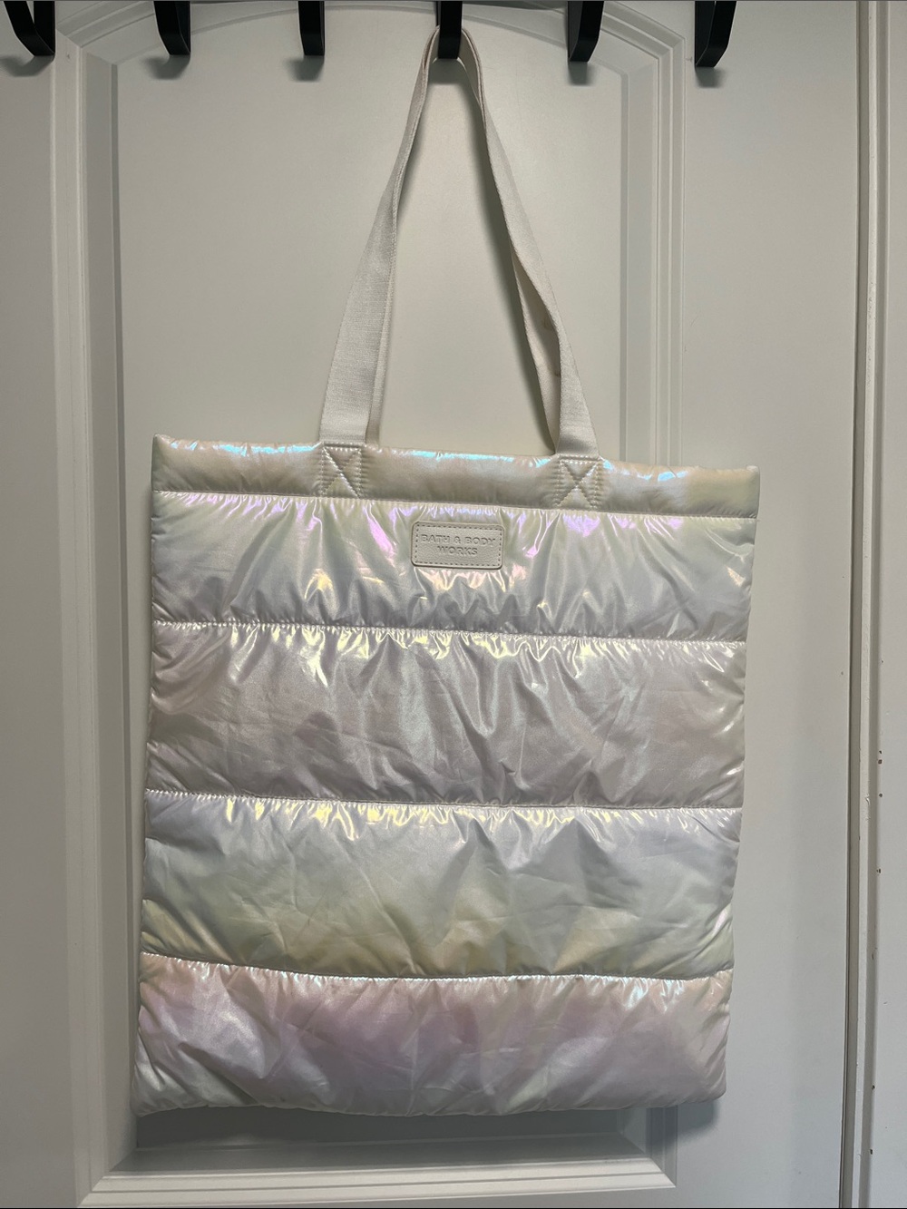 Iridescent Puffer Tote Bag - White - Picture 1 of 5